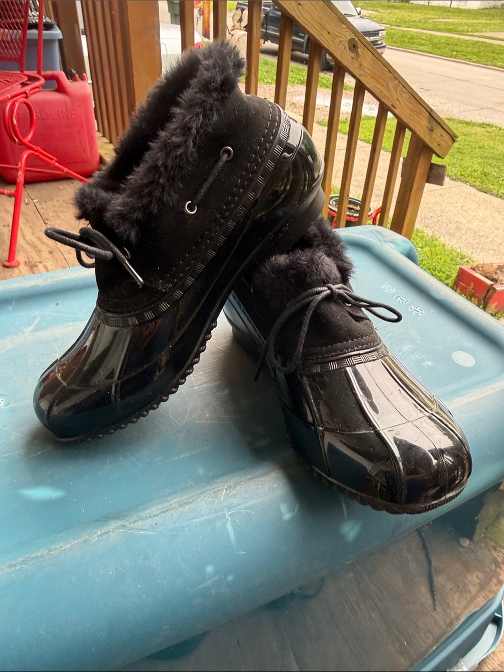 Women's Black Faux-Fur Lined Waterproof Ankle Booties
